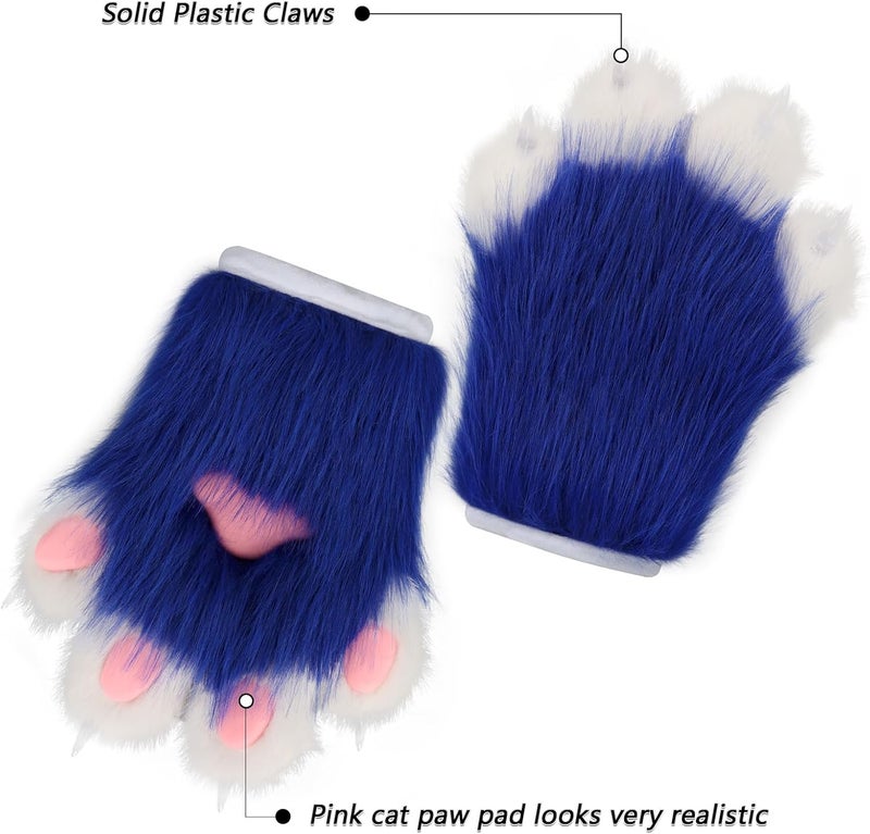 hbbhml Faux Fur Plush Furry Cat Claw Gloves Fursuit Animal Fox Paws Mittens Halloween Cosplay Costume Accessories for Adult - Image 4